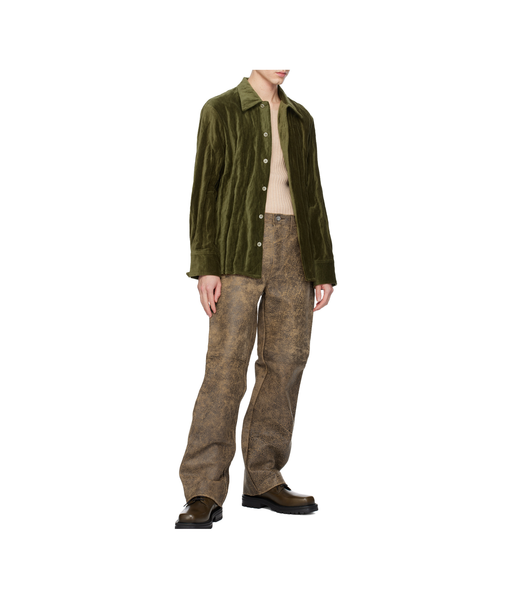 Séfr Ignacio Metallic Cotton-blend Velvet Shirt In Khaki
