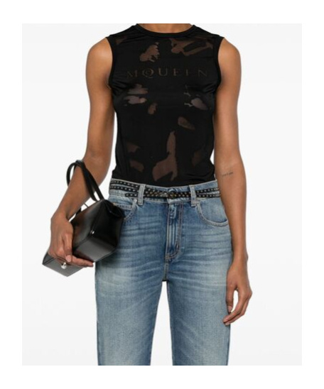 Alexander Mcqueen Black T-shirt With Transparent Inserts In Black