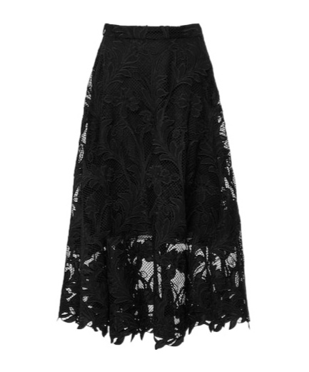 Oscar De La Renta Floral Guipure Lace Midi Skirt In Black