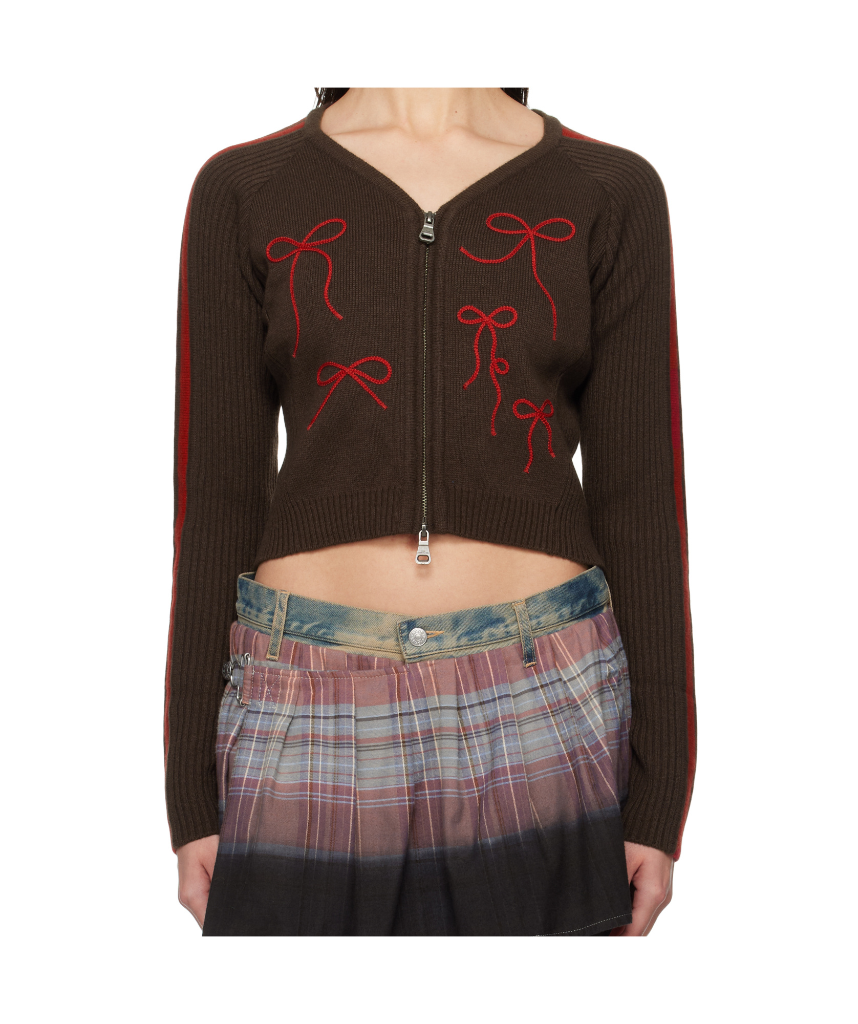 Andersson Bell Ribbon Embroidery Knit Cardigan In Black