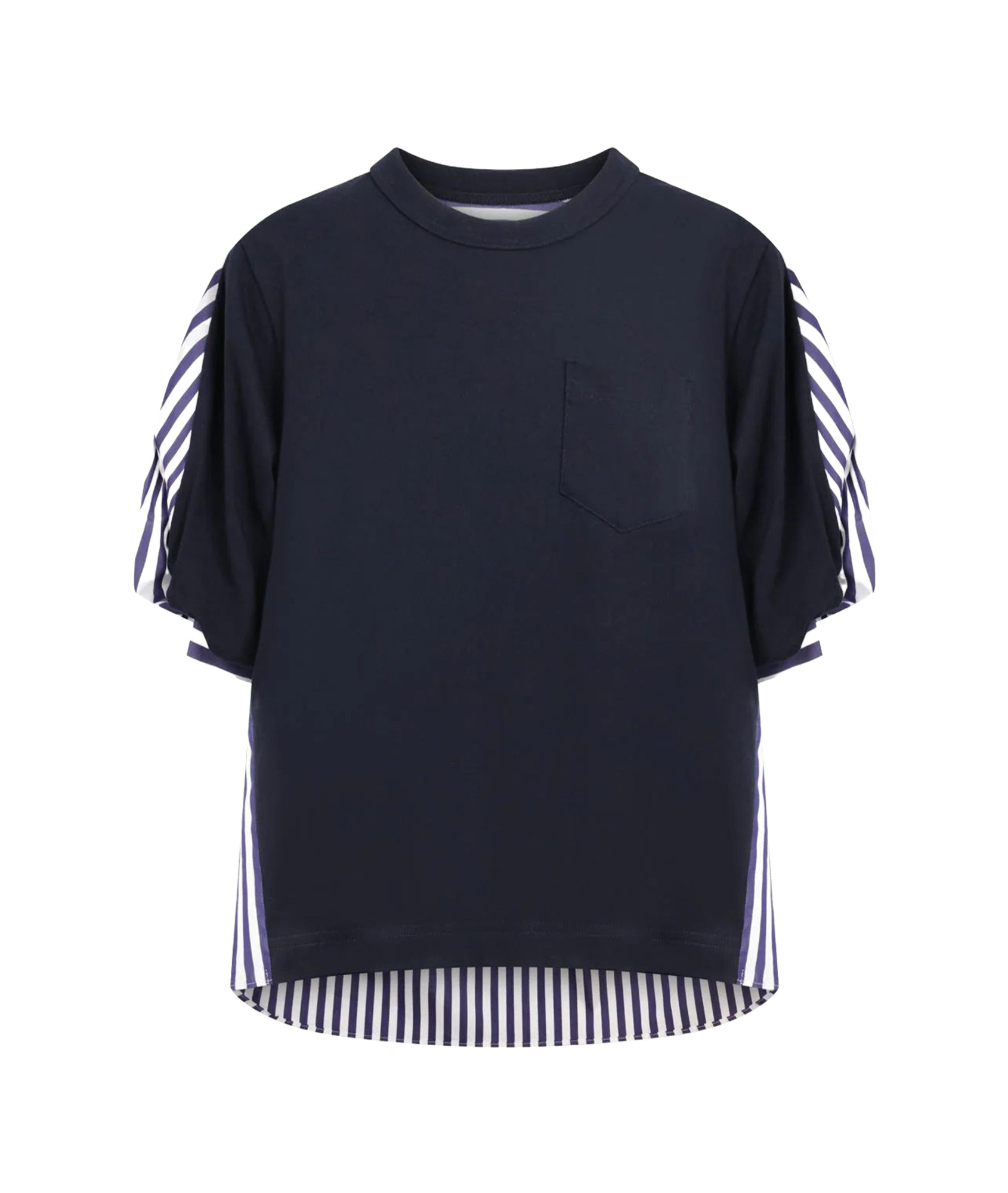 Sacai Striped Back High-low T-shirt In Black