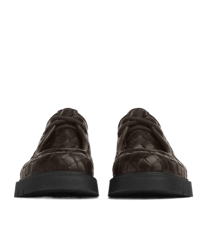 Bottega Veneta Haddock Lace Up Deep Calf Weave In Black