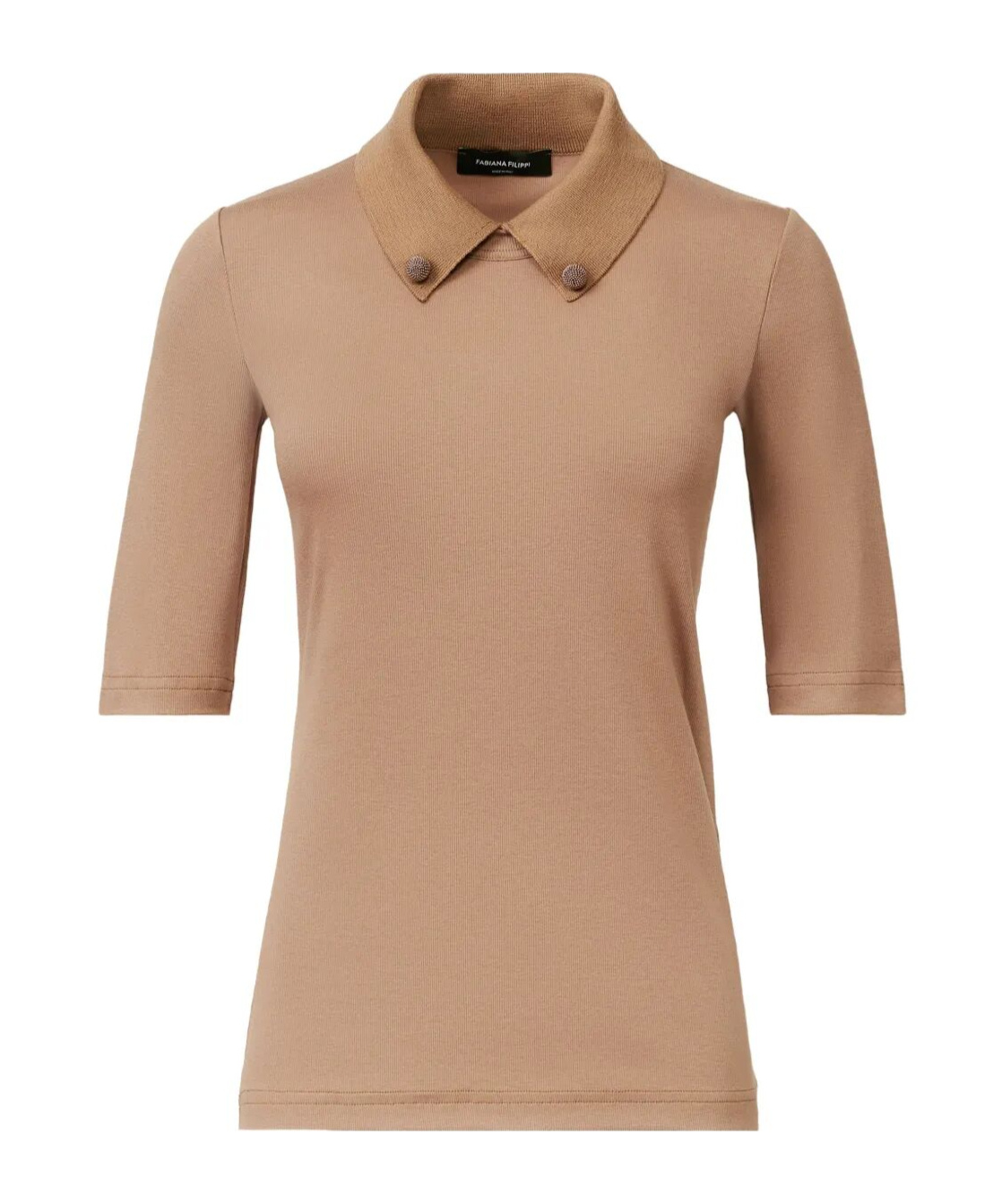 Fabiana Filippi Short Sleeve T-shirt With Knit Collar And Pins In Brown
