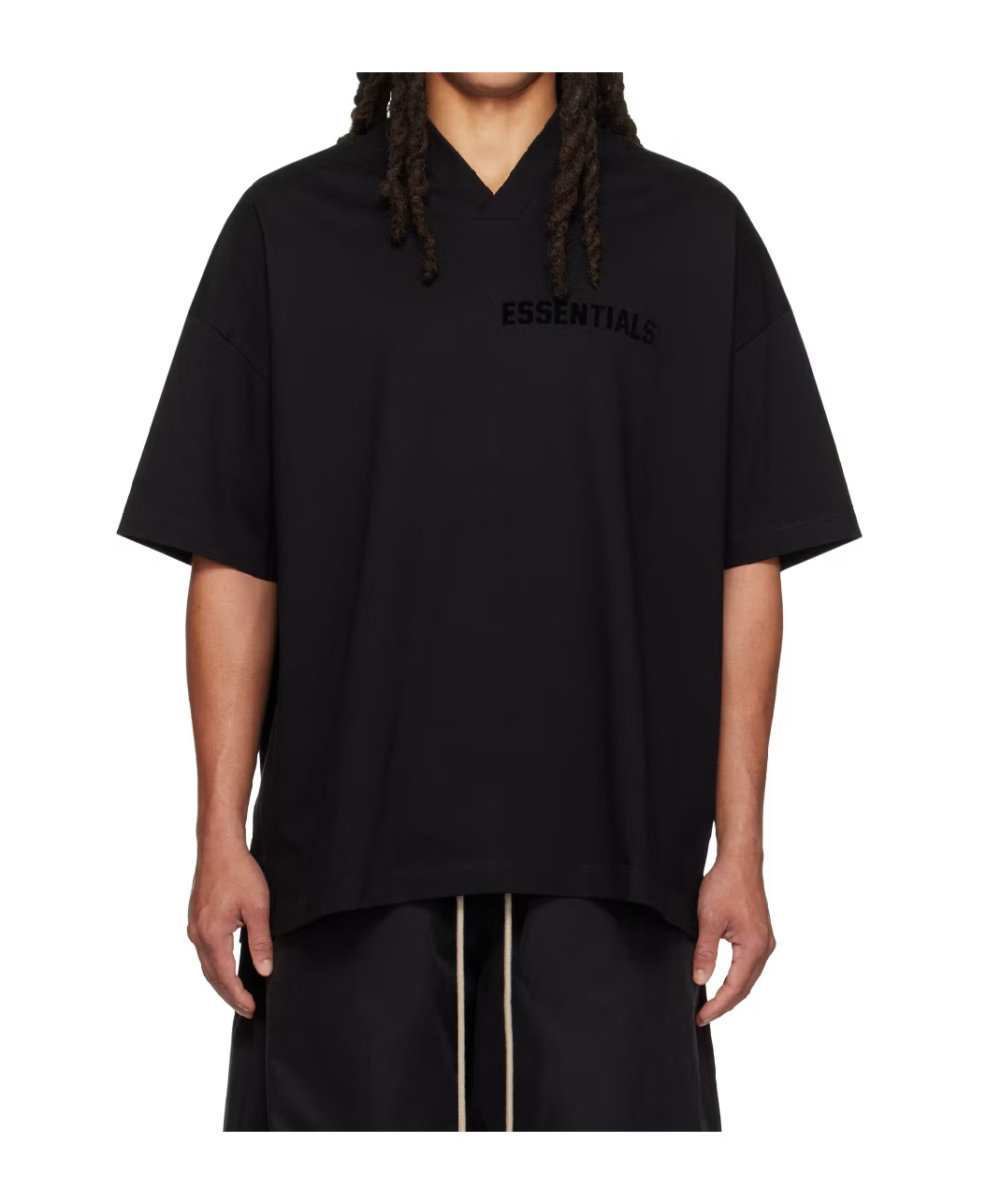 Essentials Logo-print V-neck T-shirt In Black