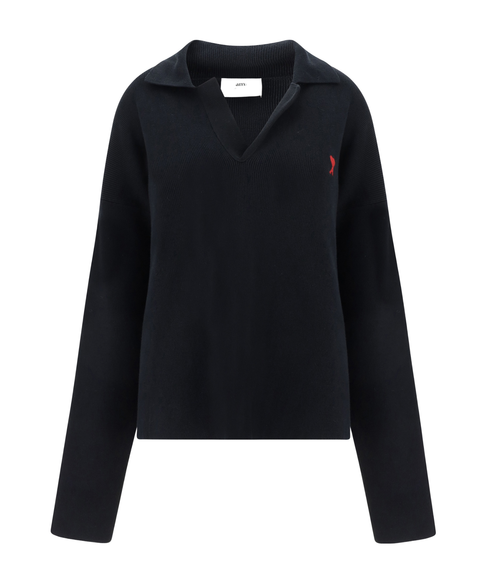 Ami Alexandre Mattiussi Ami Paris Ami De Coeur Long-sleeved Knitted Polo Shirt In Black