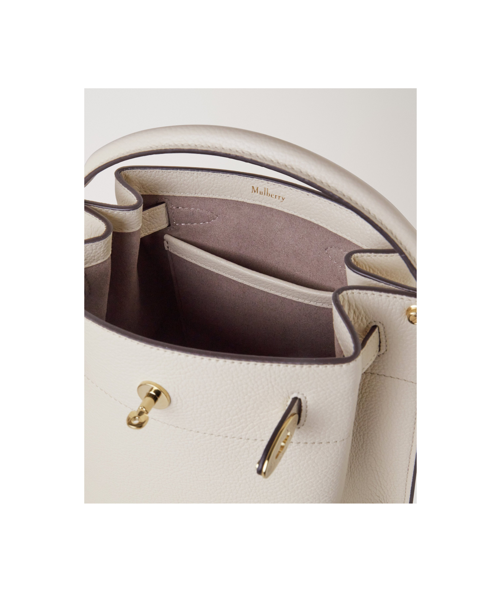 Mulberry 'islington Mini' White Bucket Bag With Turn-lock Closure And Logo In Nude