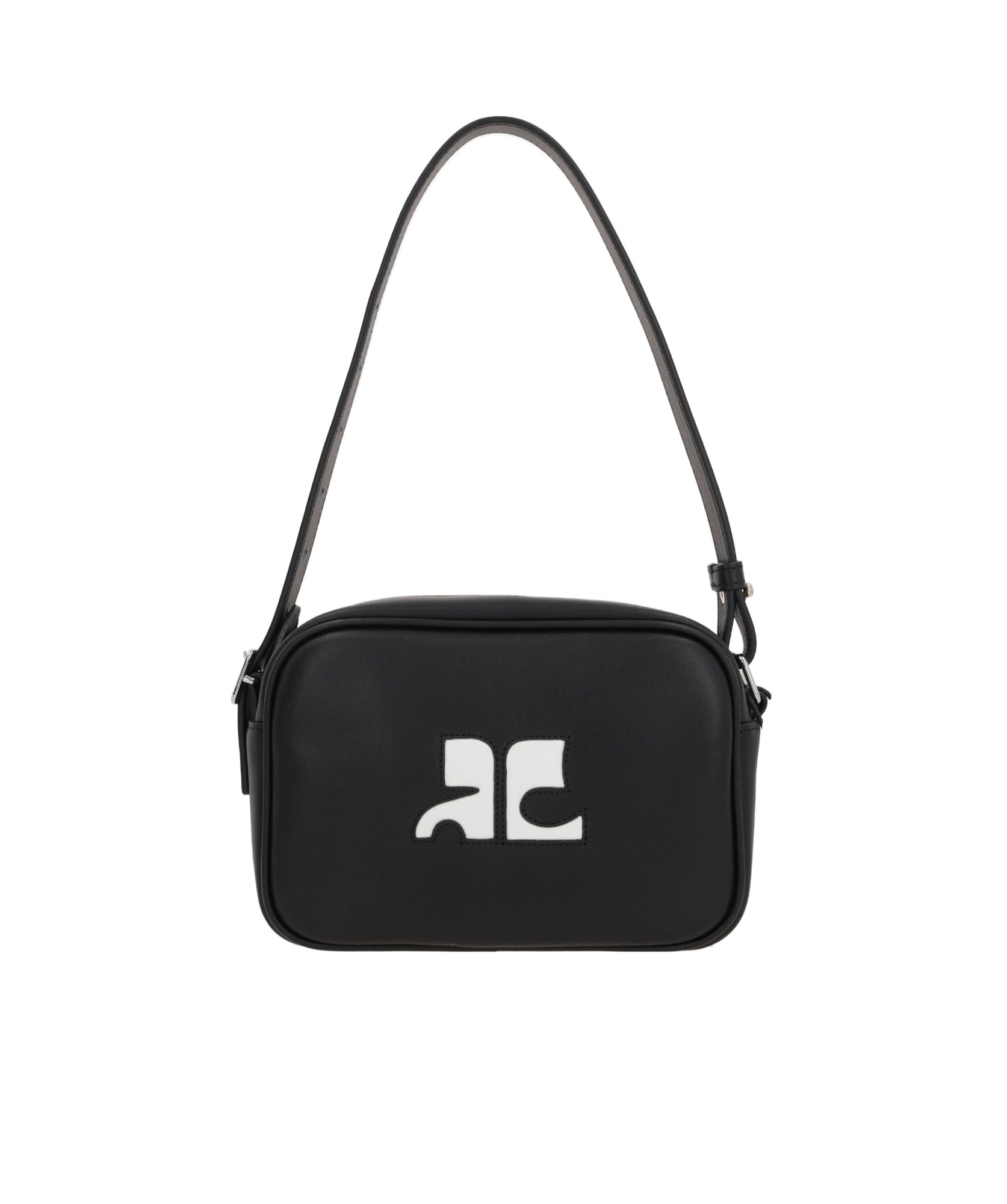 Courrèges Leather Shoulder Bag Strap Adjustable In Black