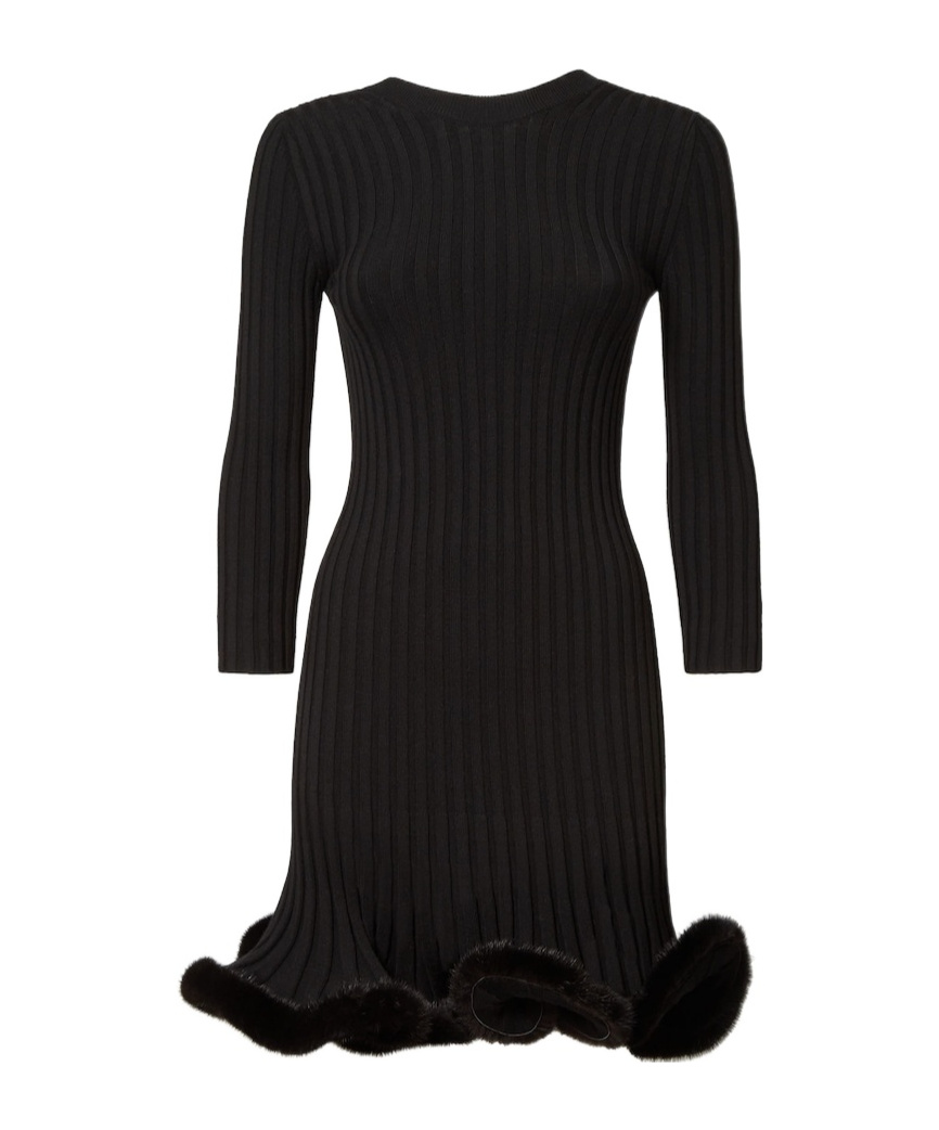 Fendi Black Wool And Mink Dress
