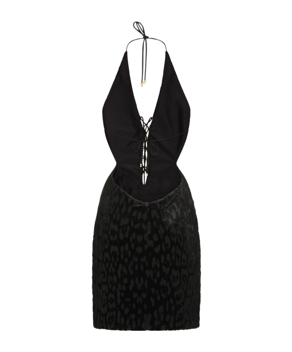 Roberto Cavalli Jaguar Skin Pattern Mini Dress In Black