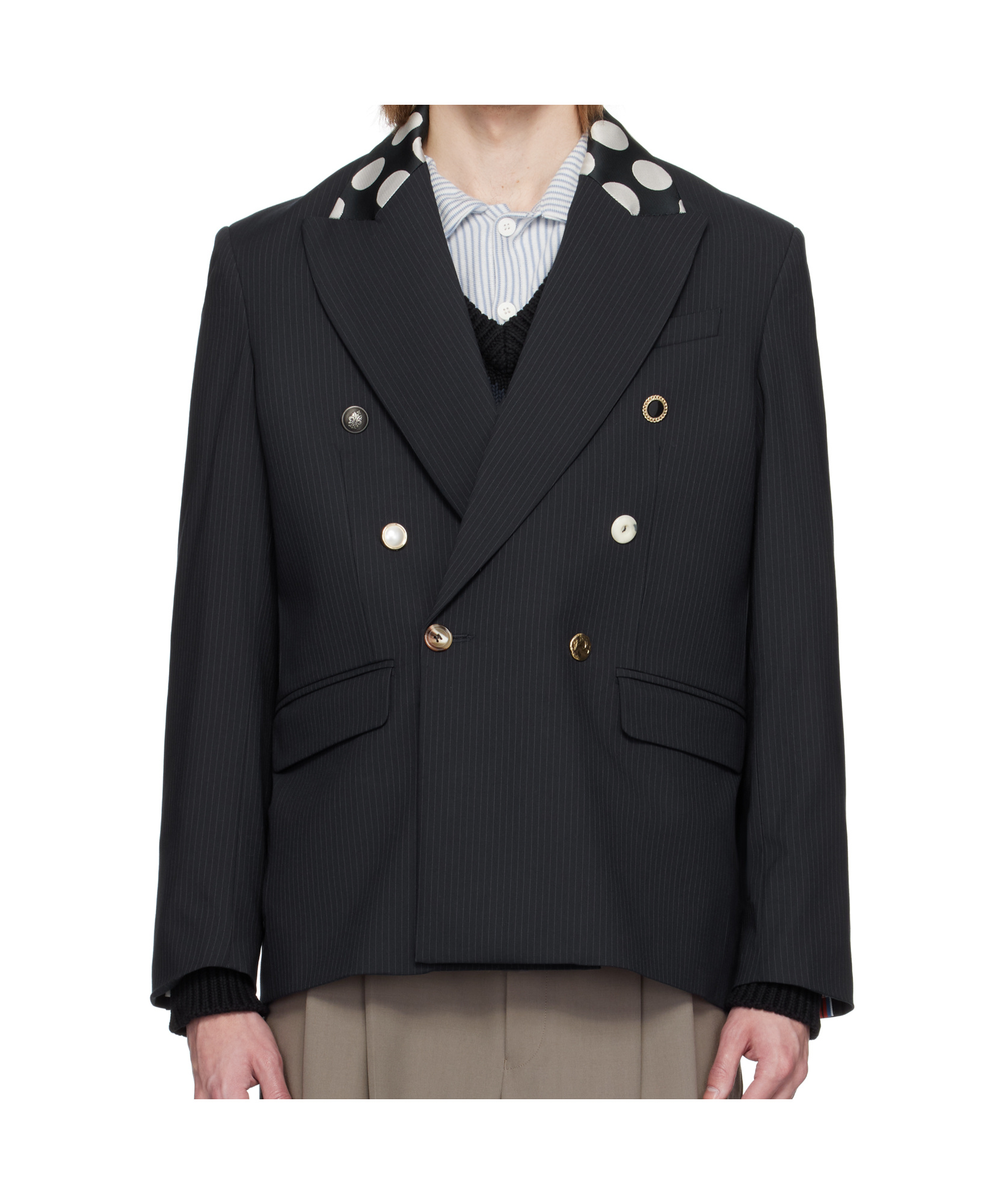 Charles Jeffrrey Loverboy Edinburgh Blazer In Navy Blue Pinstripes/dots