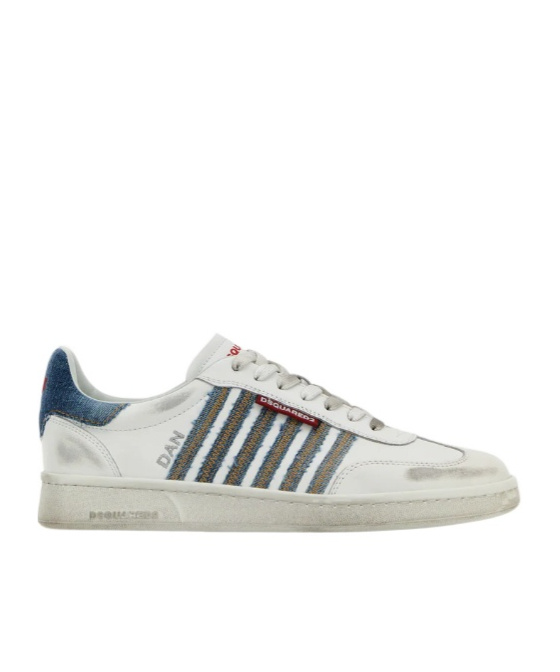 Dsquared2 White Low Top Sneakers With Logo Patch On Tongue And Side And Contrasting Heel With Logo In Leather In White