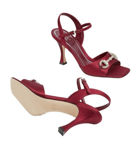Gucci Women's Sandal With Crystal Horsebit In Red