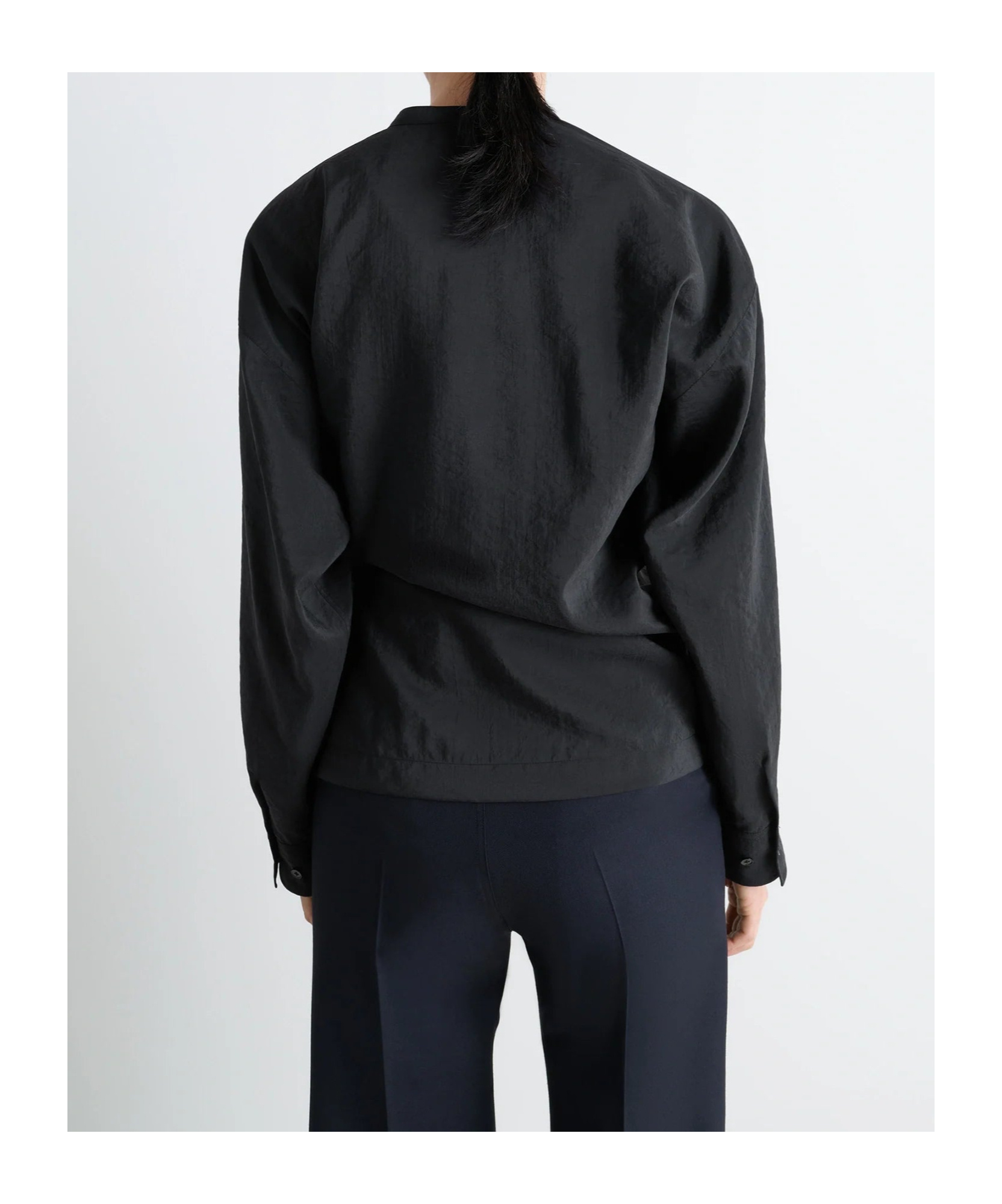 Lemaire Silk Blend Top With Draped Front And Long Sleeves In Black