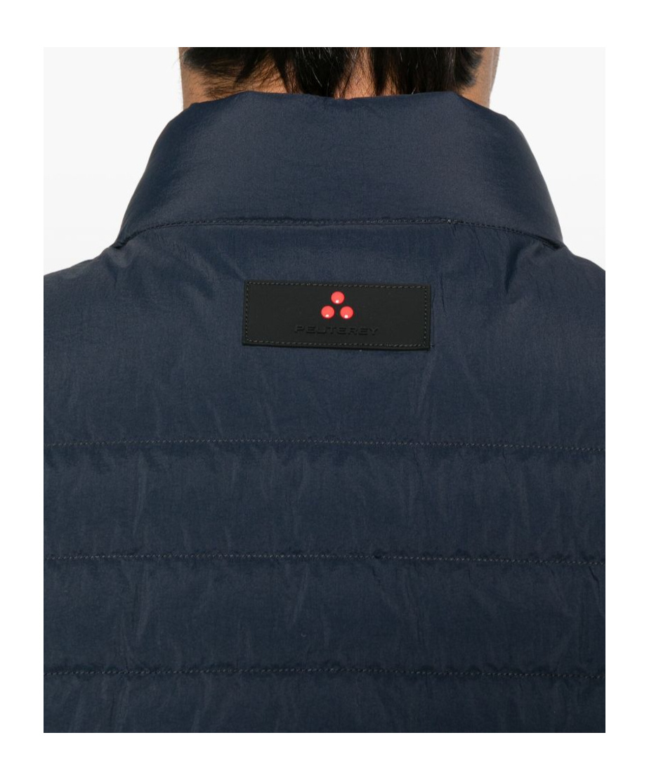Peuterey Quilted Blue Jacket With High Collar In Black
