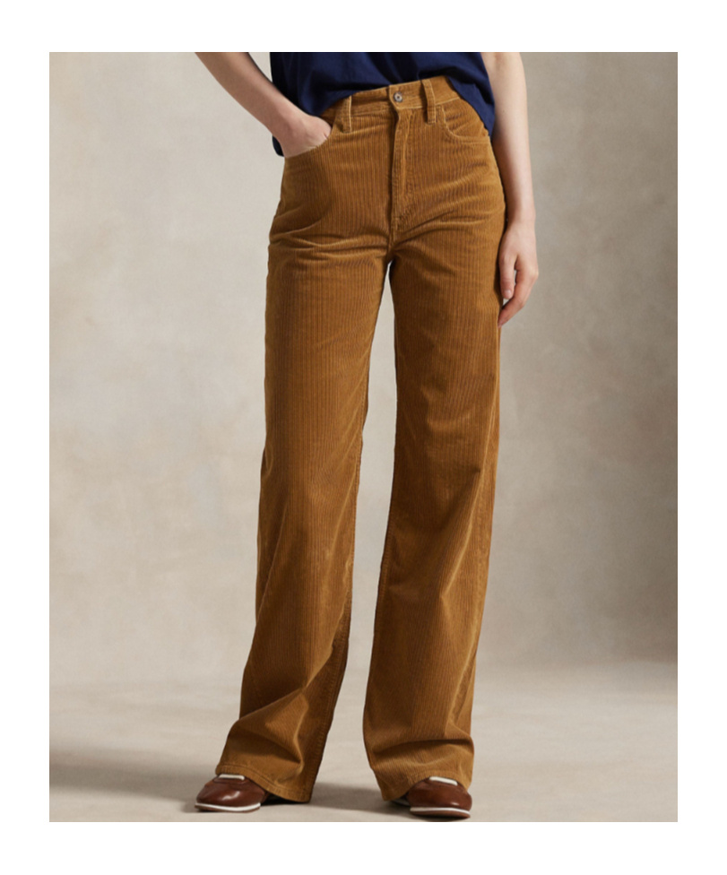 Polo Ralph Lauren Corduroy Wide-leg Cropped Trousers In Brown