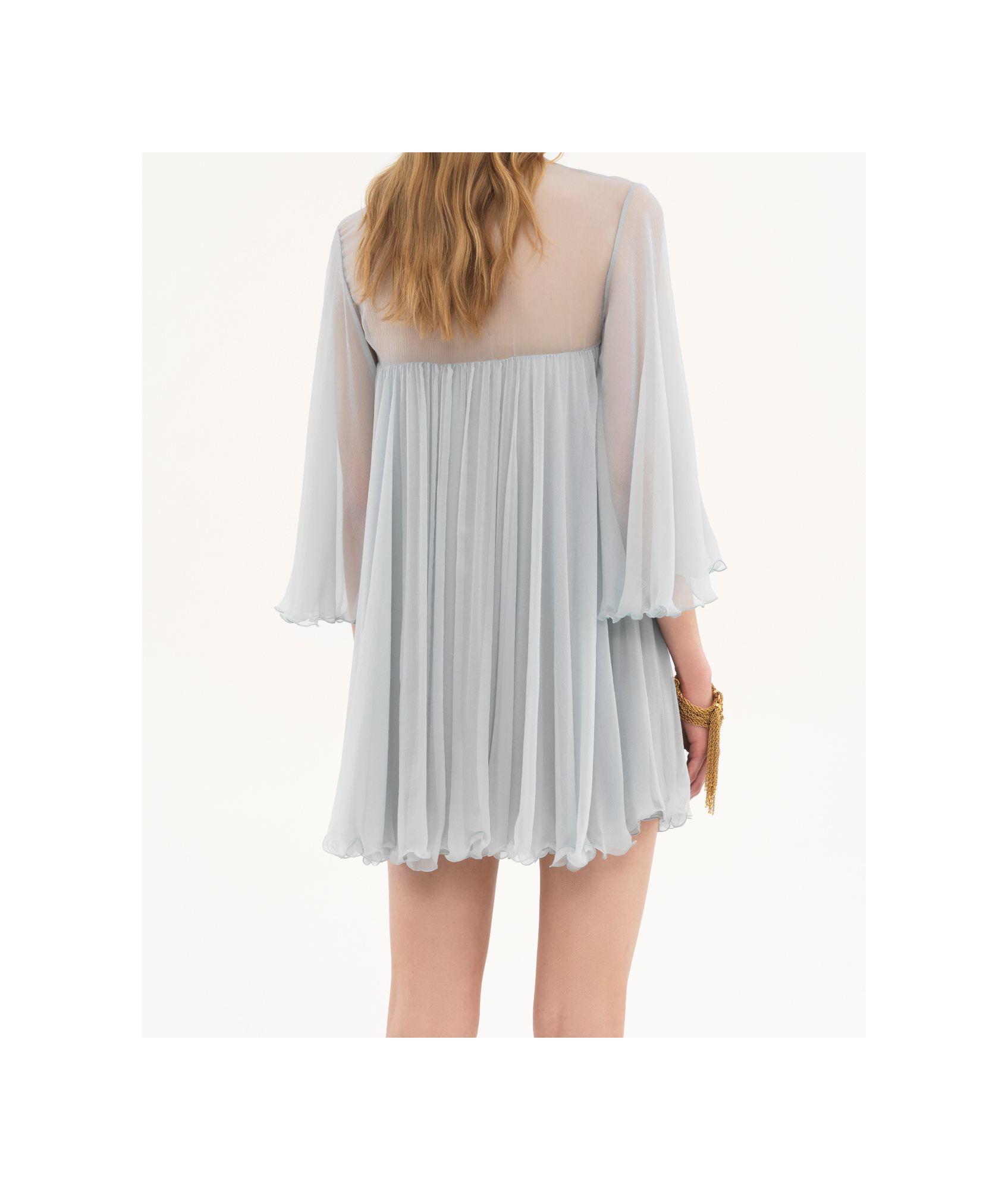 Chloé Pleated Mini Dress In Silk Mousseline In Multi