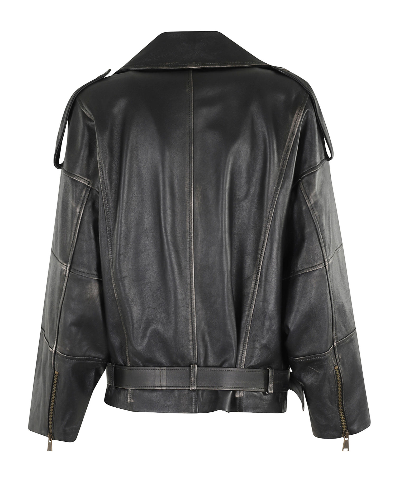 Semicouture Zippered Long-sleeved Leather Jacket In Black
