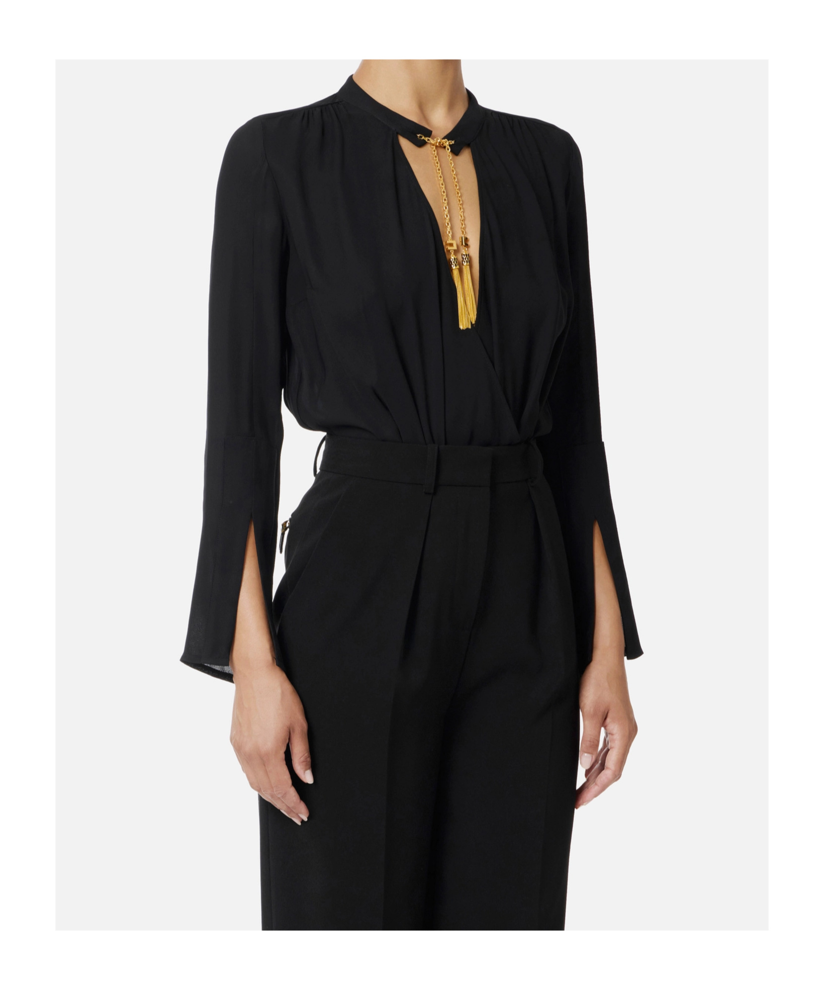 Elisabetta Franchi Bodysuit In Georgette Fabric With Jewel Details In Black