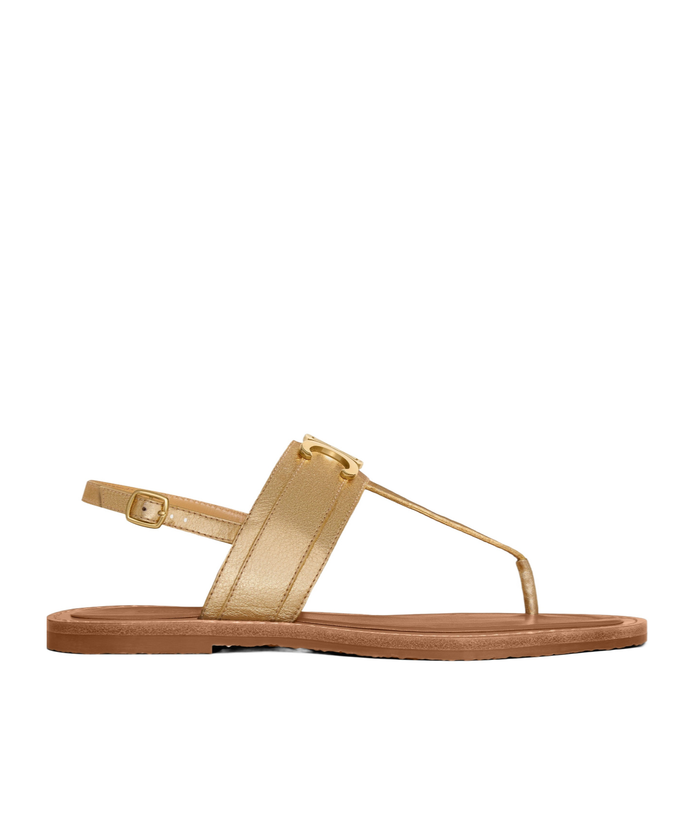 Celine Lympia Triomphe Thong In Laminated Calfskin In Brown