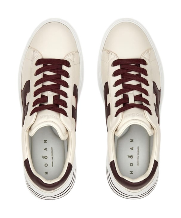 Hogan H564 Ivory Leather Low-top Sneakers In Burgundy