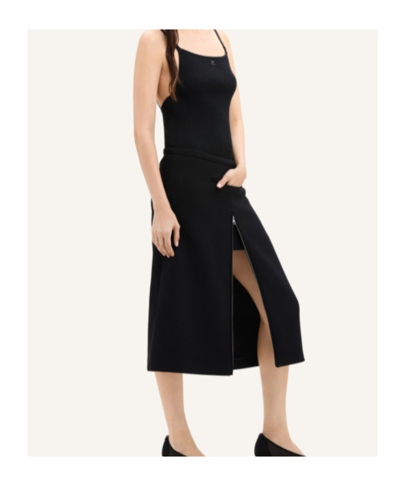 Courrèges Midi Twill Skirt With Zipper In Black