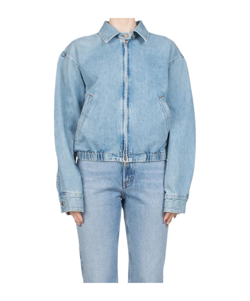 Agolde Nile Zip-front Elastic-waist Denim Jacket In Blue