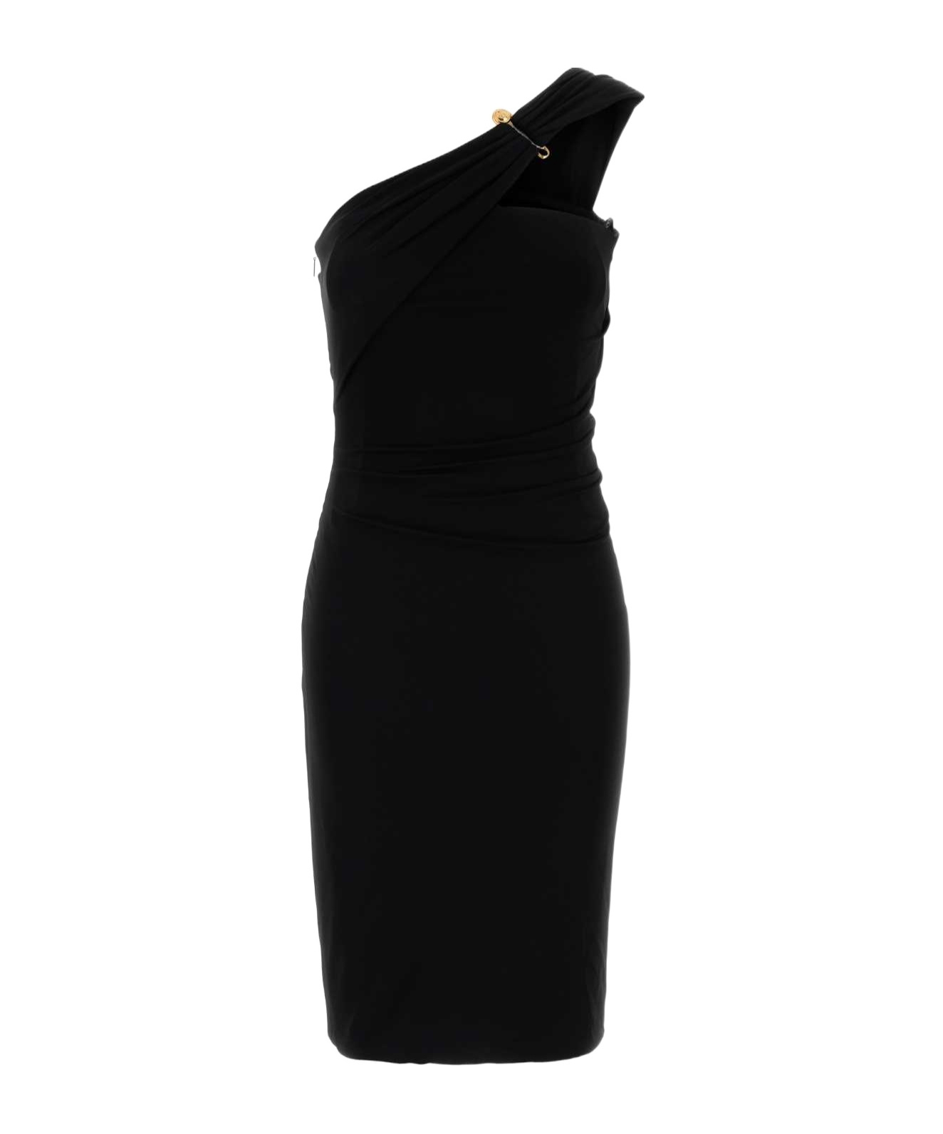 Versace Black Crepe One-shoulder Dress In Black