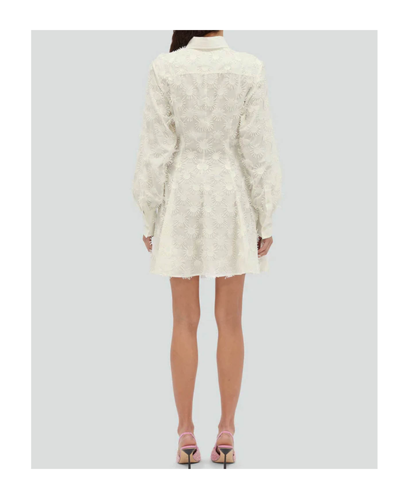 Msgm Seersucker Drawstring Waist Mini Dress In White