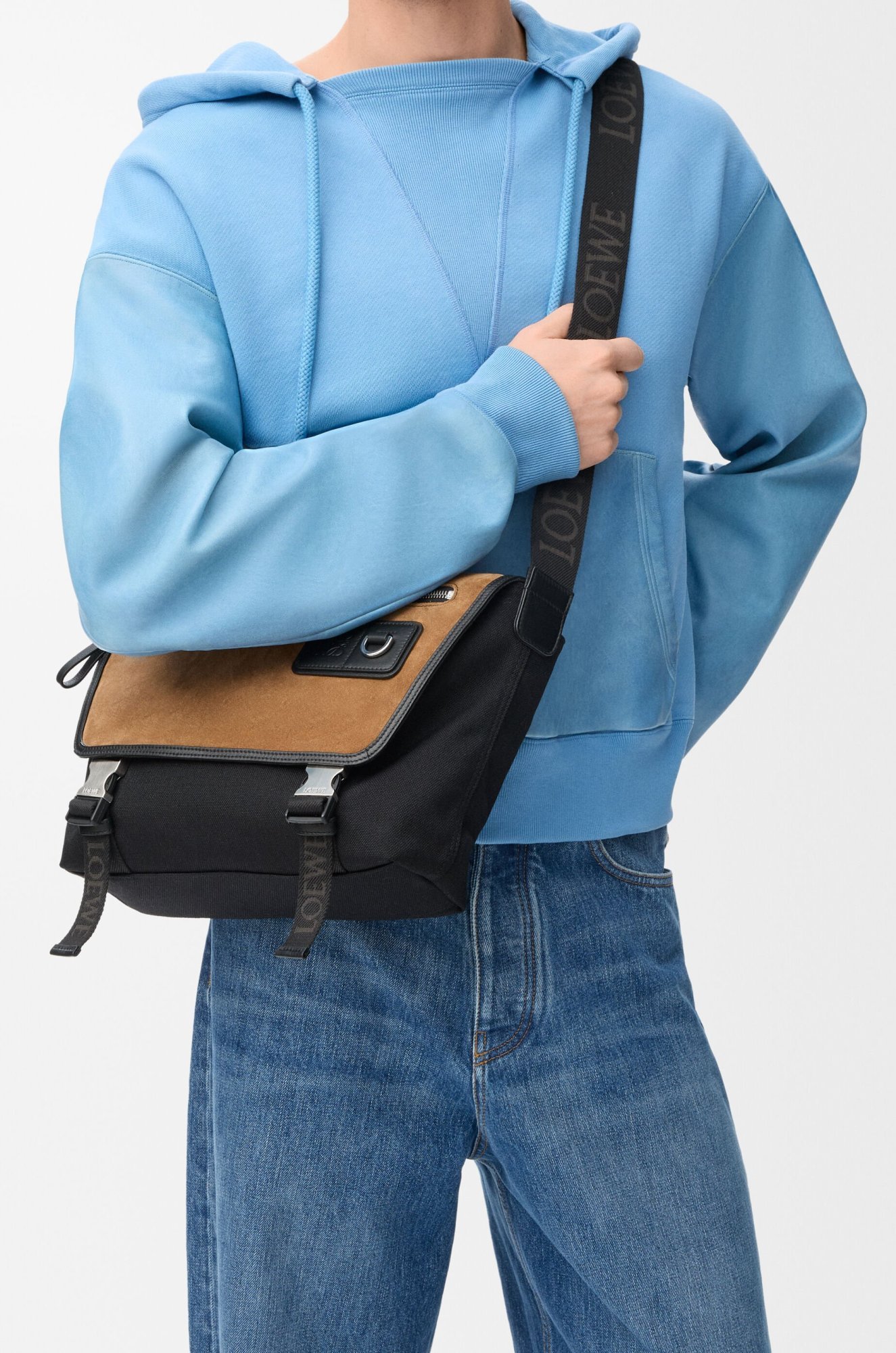Loewe Leather-trimmed Suede And Canvas Messenger Bag