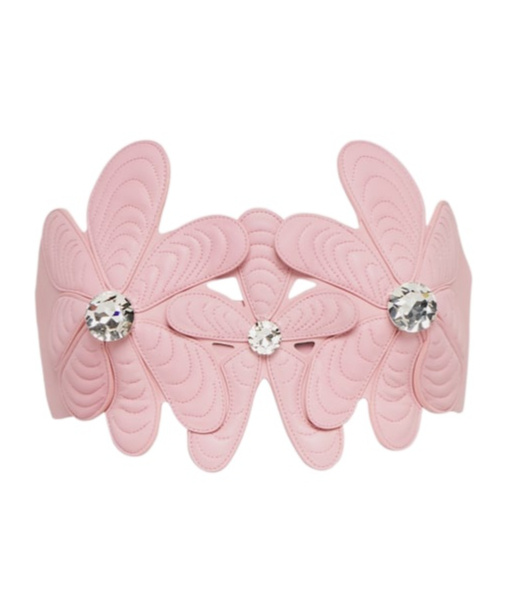 Area Mussel Flower Embellished Leather Strapless Top In Pink