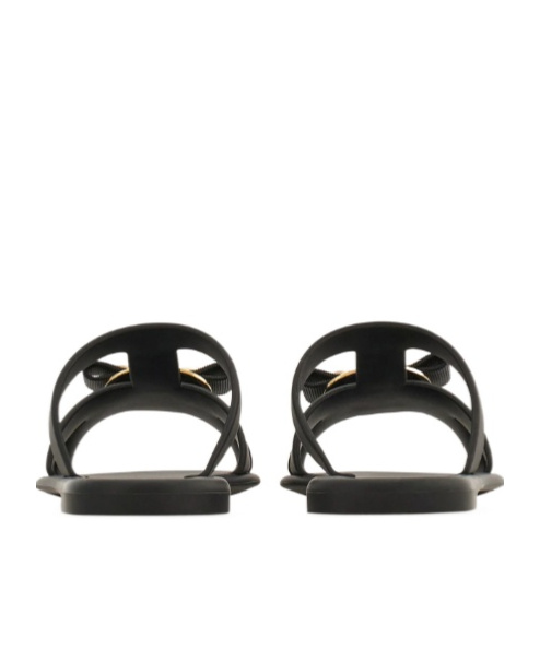 Ferragamo Lilou Vara Plate Flat Slides In Black