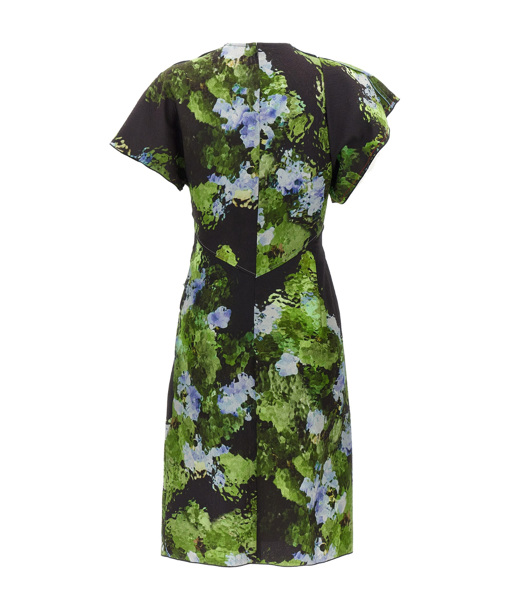 Victoria Beckham Floral Print Mini Dress With Cape-style Sleeves In Green
