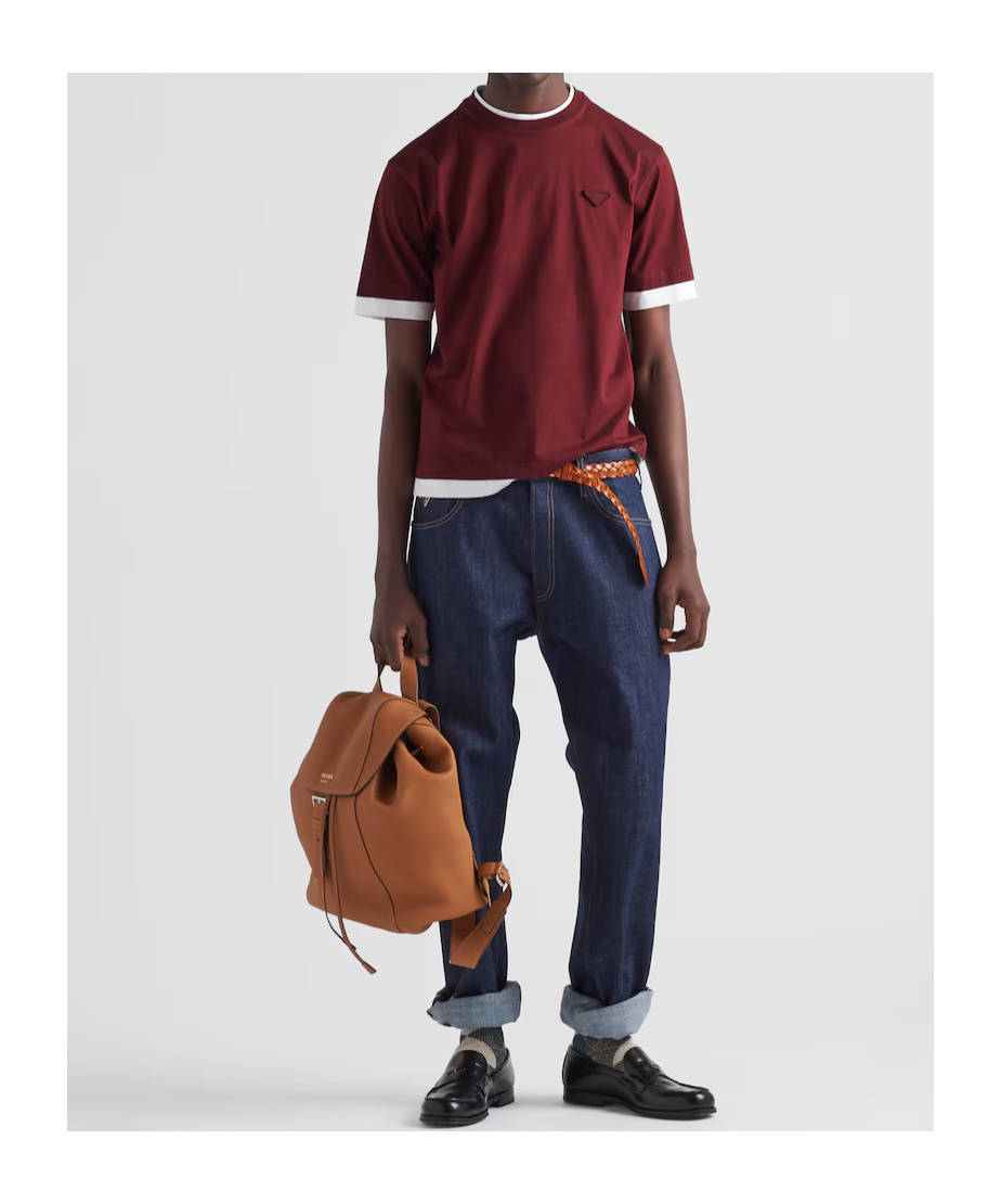 Prada Item O-neck Short-sleeved T-shirt In Garnet Red