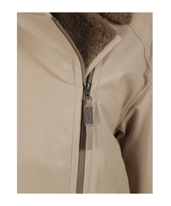 BRUNELLO CUCINELLI BRUNELLO CUCINELLI SHEARLING DETAILED ZIP-UP JACKET