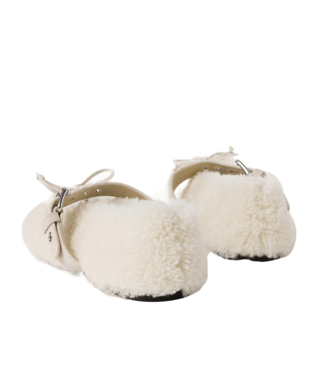 Miu Miu Shearling Ballet Flats In Nude