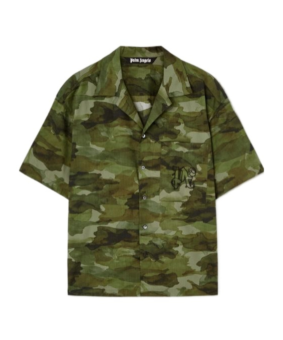 Palm Angels Camouflage Printed Short Sleeved Shirt In Green
