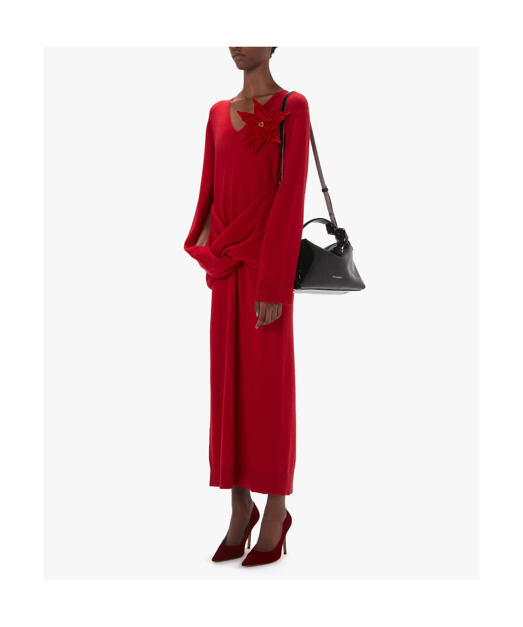 Jw Anderson Draped Asymmetric Wool-blend Dress In Red