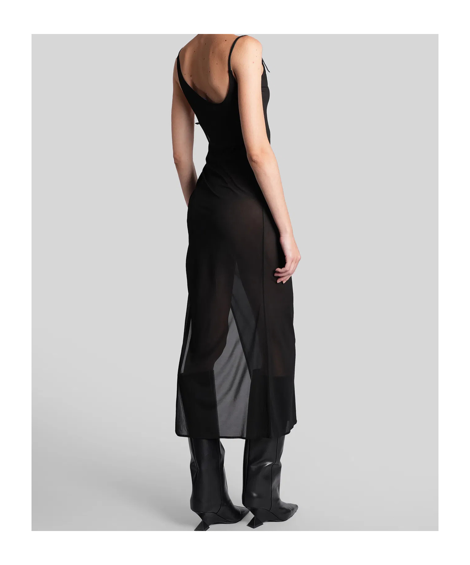 Mugler Asymmetrical Side-split Midi Dress In Black