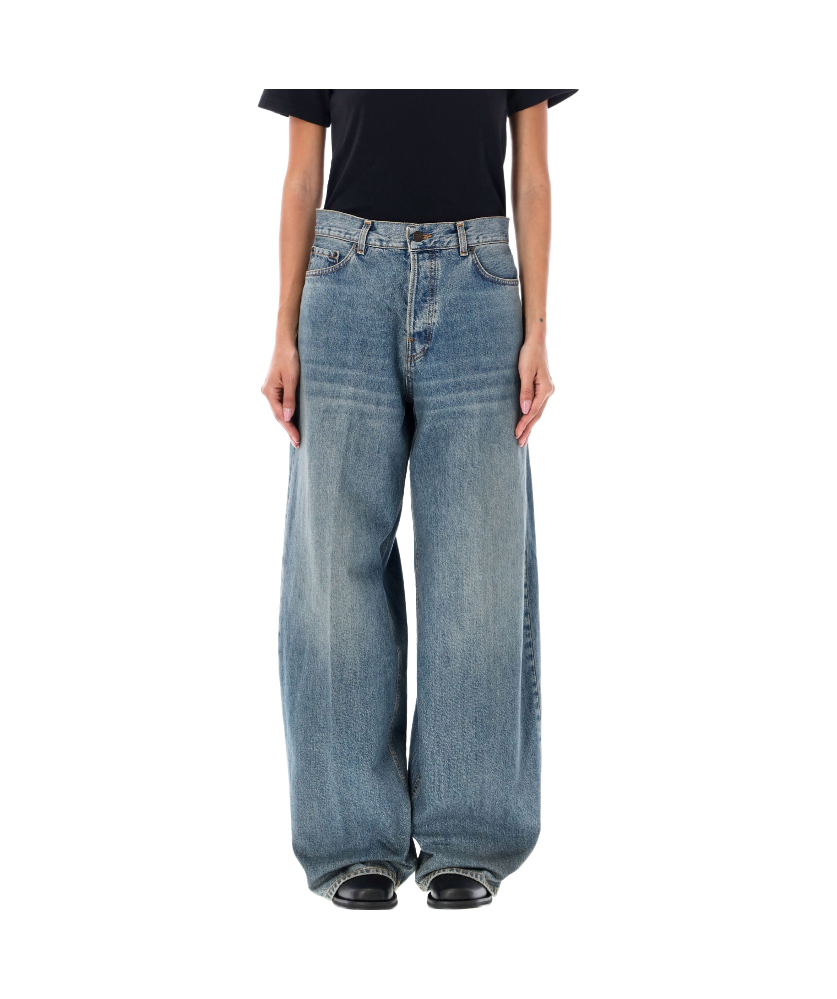 Haikure Blue Wide Leg Flared Jeans In Gray