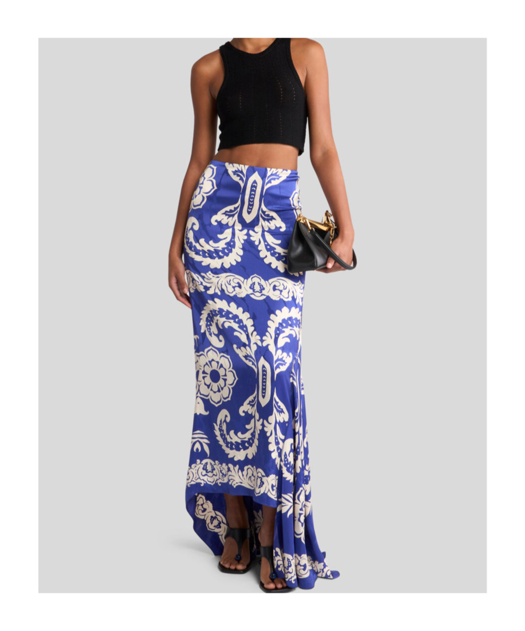 Shop Etro Asymmetric Skirt With Stencil Floral Print In Blue