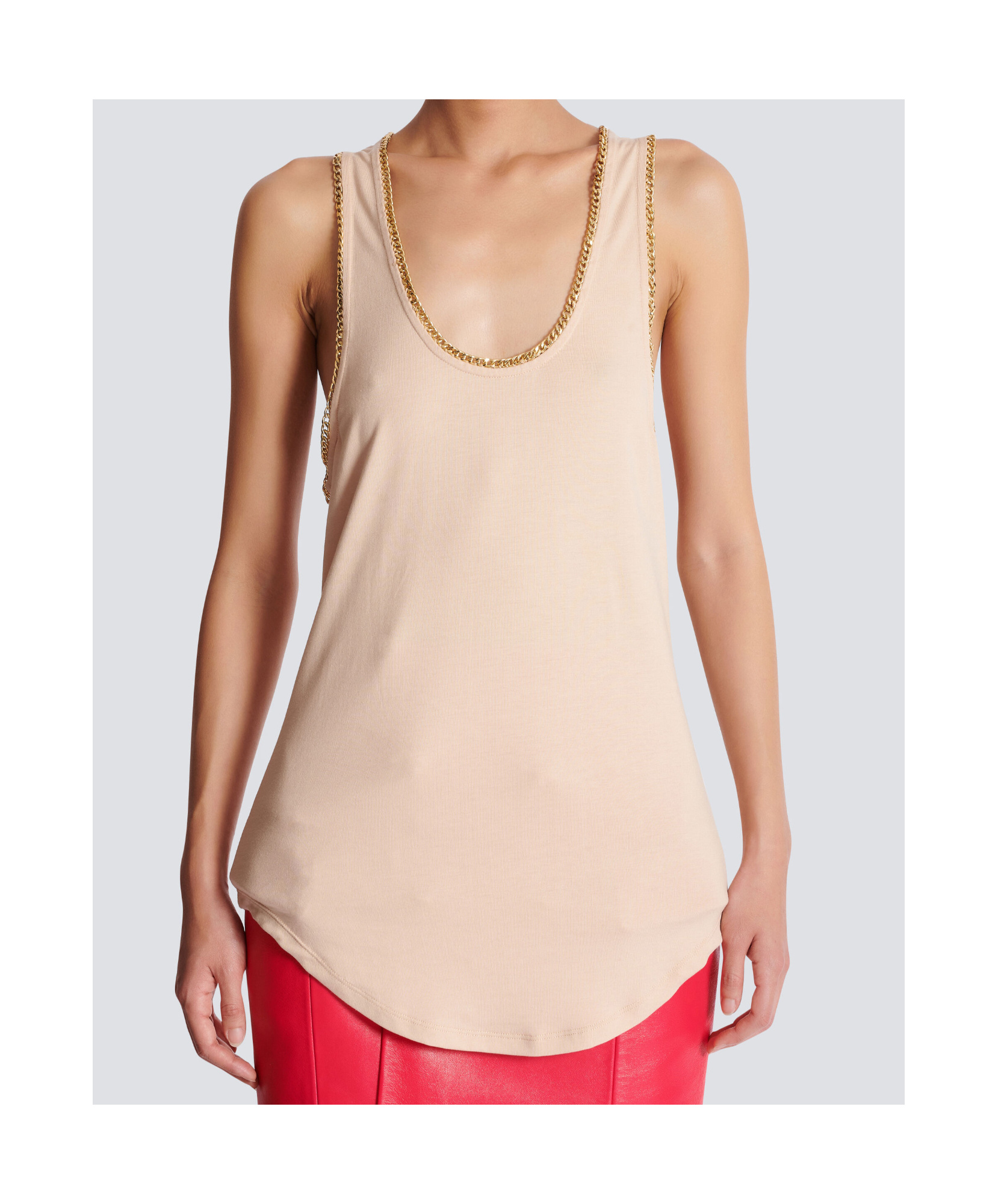 Balmain Relaxed Jersey Tank Top With Chains In Brown