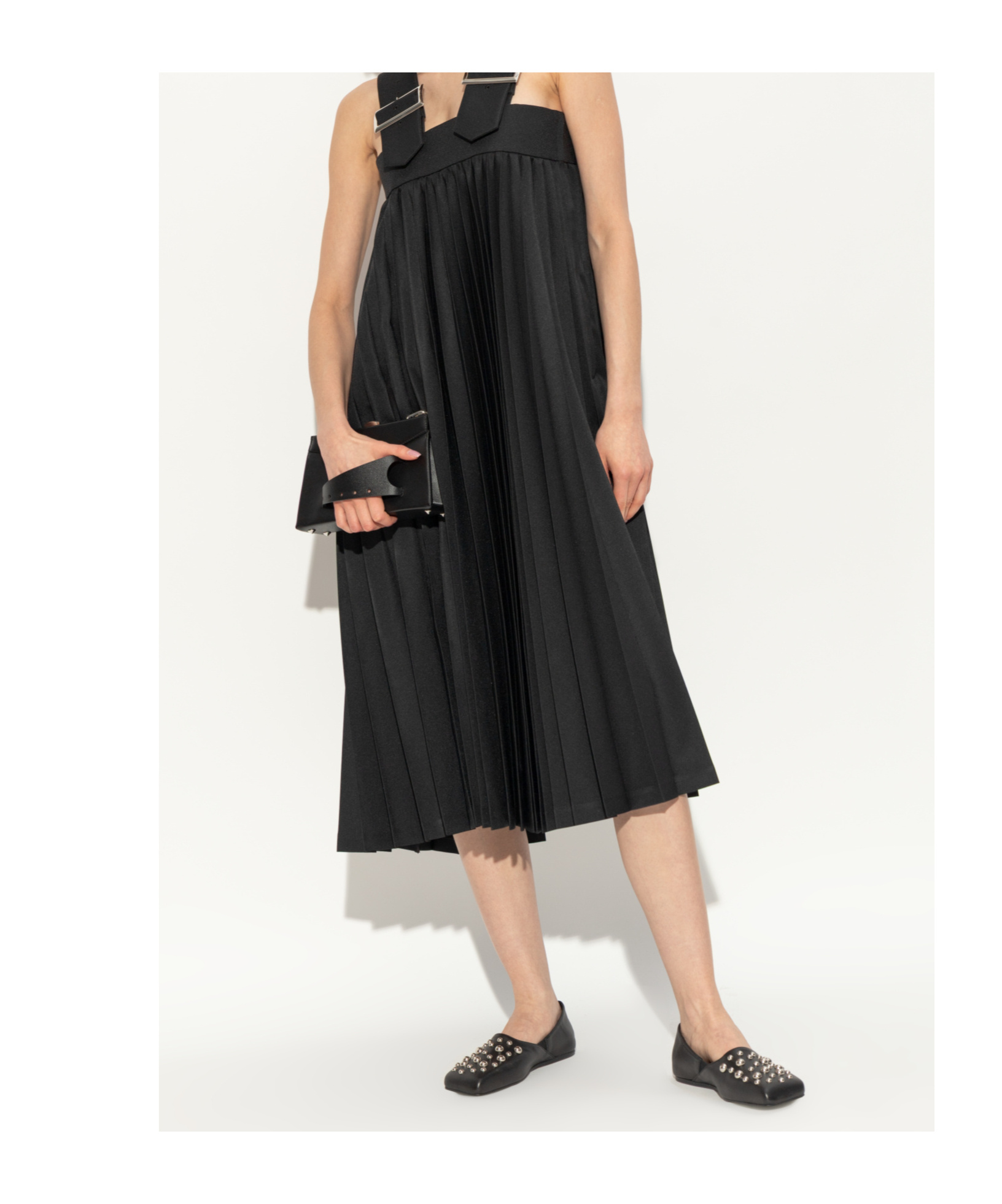 Vic Matie Square Closed Slipper Shoe In Leather With Applied Studs In Black