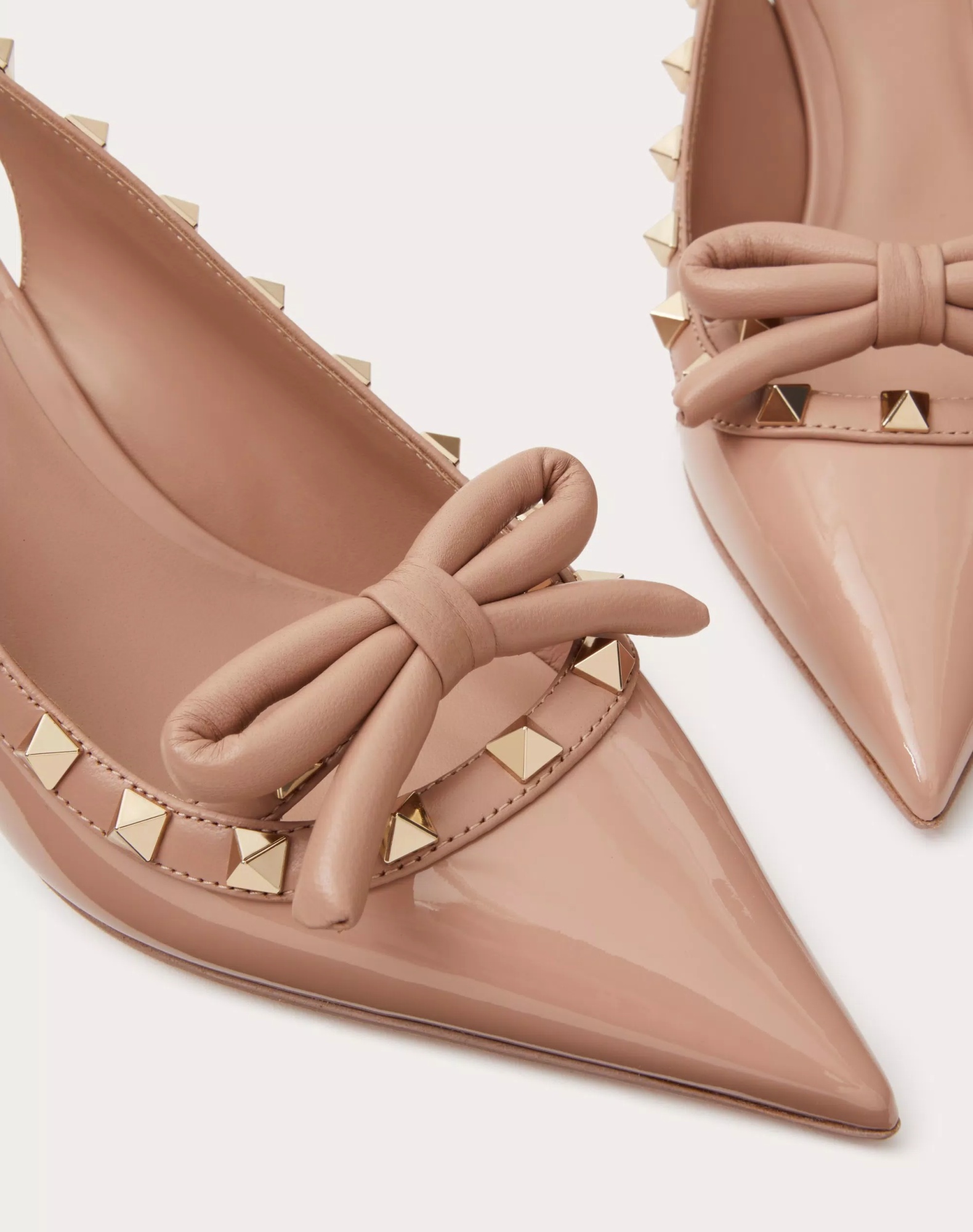 Shop Valentino Rockstud Bow Slingback Patent Leather Pump 60mm In Nude