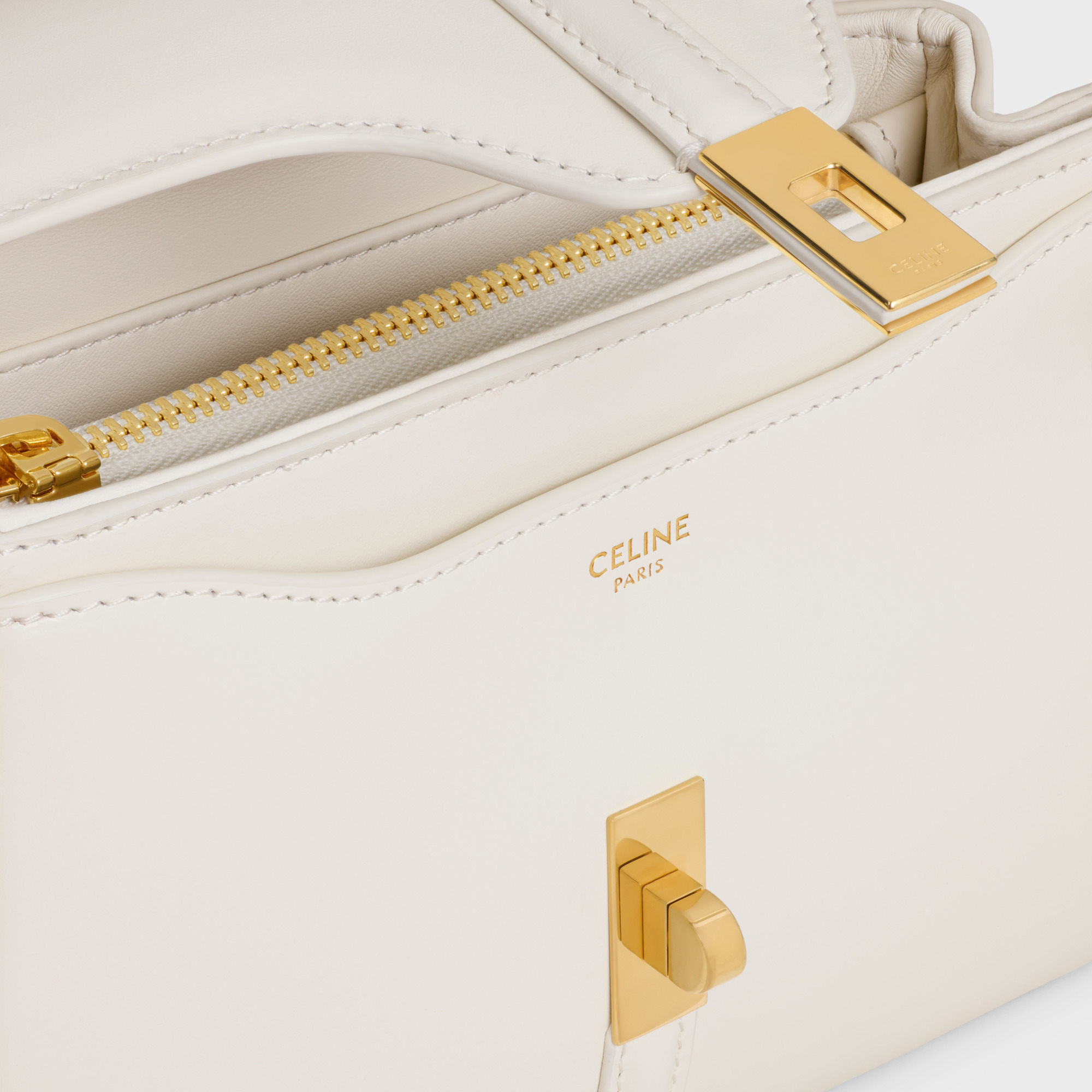 Celine Small 16 Bag In Satinated Calfskin In White