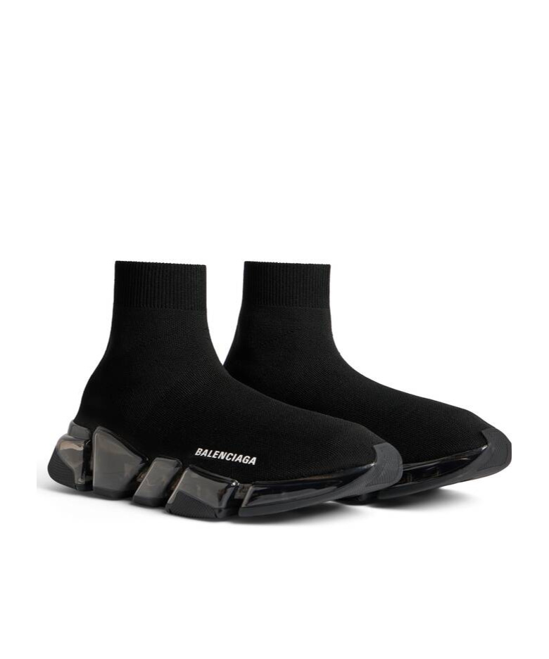 Balenciaga Womens Speed 2.0 Full Clear Sole Recycled Knit Sneaker In Black