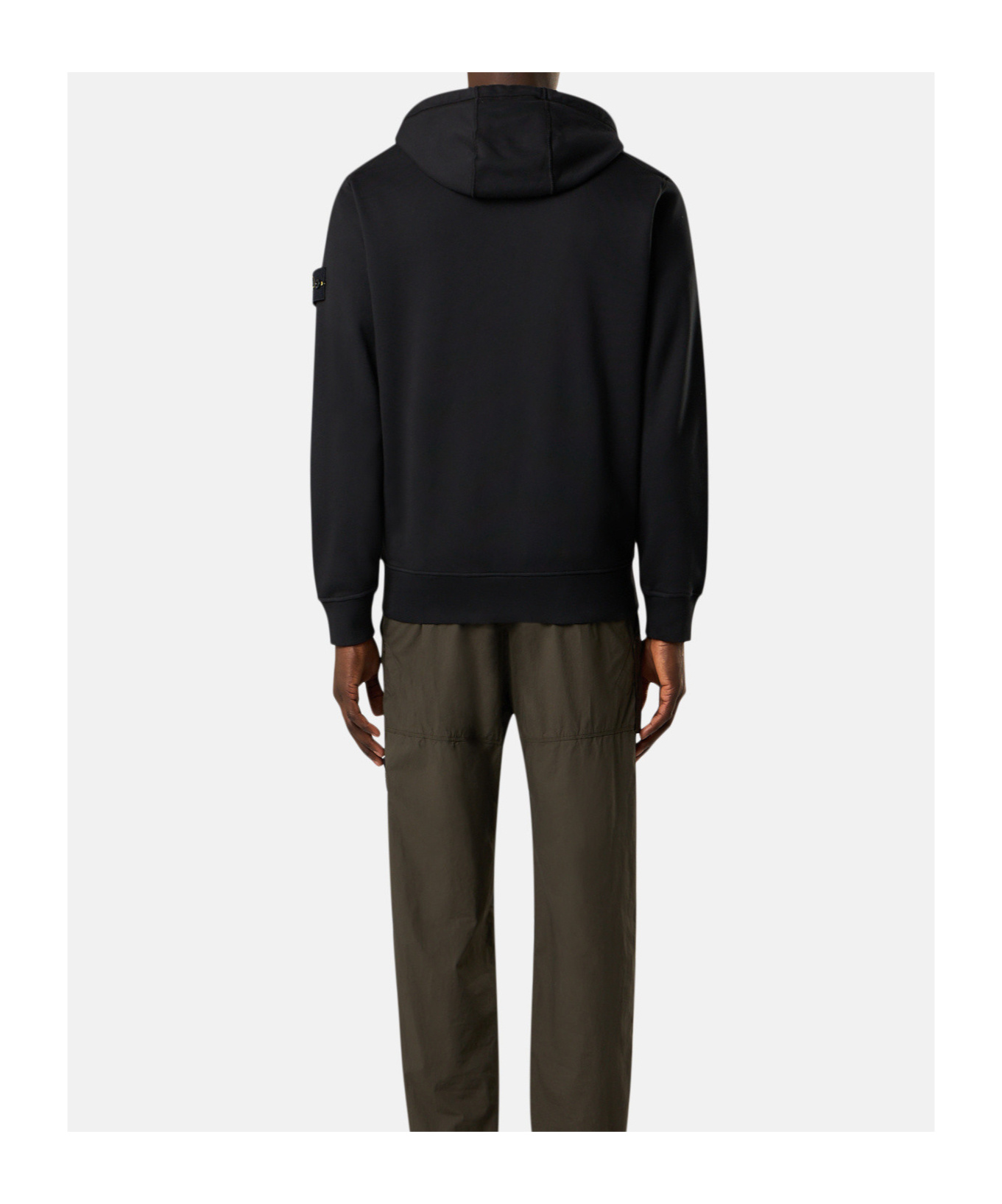 Stone Island Hooded Zip-up Sweatshirt In Organic Cotton Fleece In Black