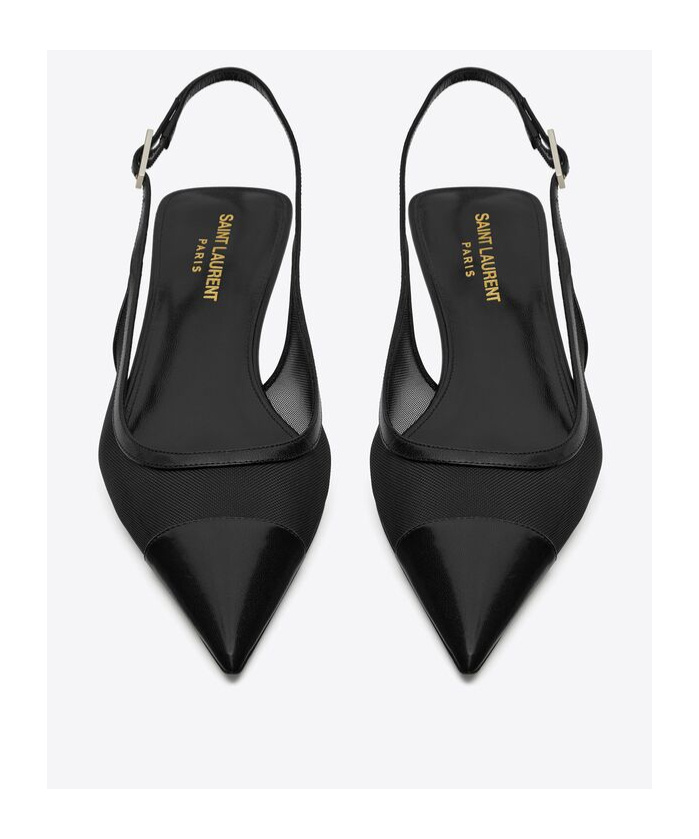 Saint Laurent Oxalis Patent Leather-trimmed Mesh Slingback Pumps In Black