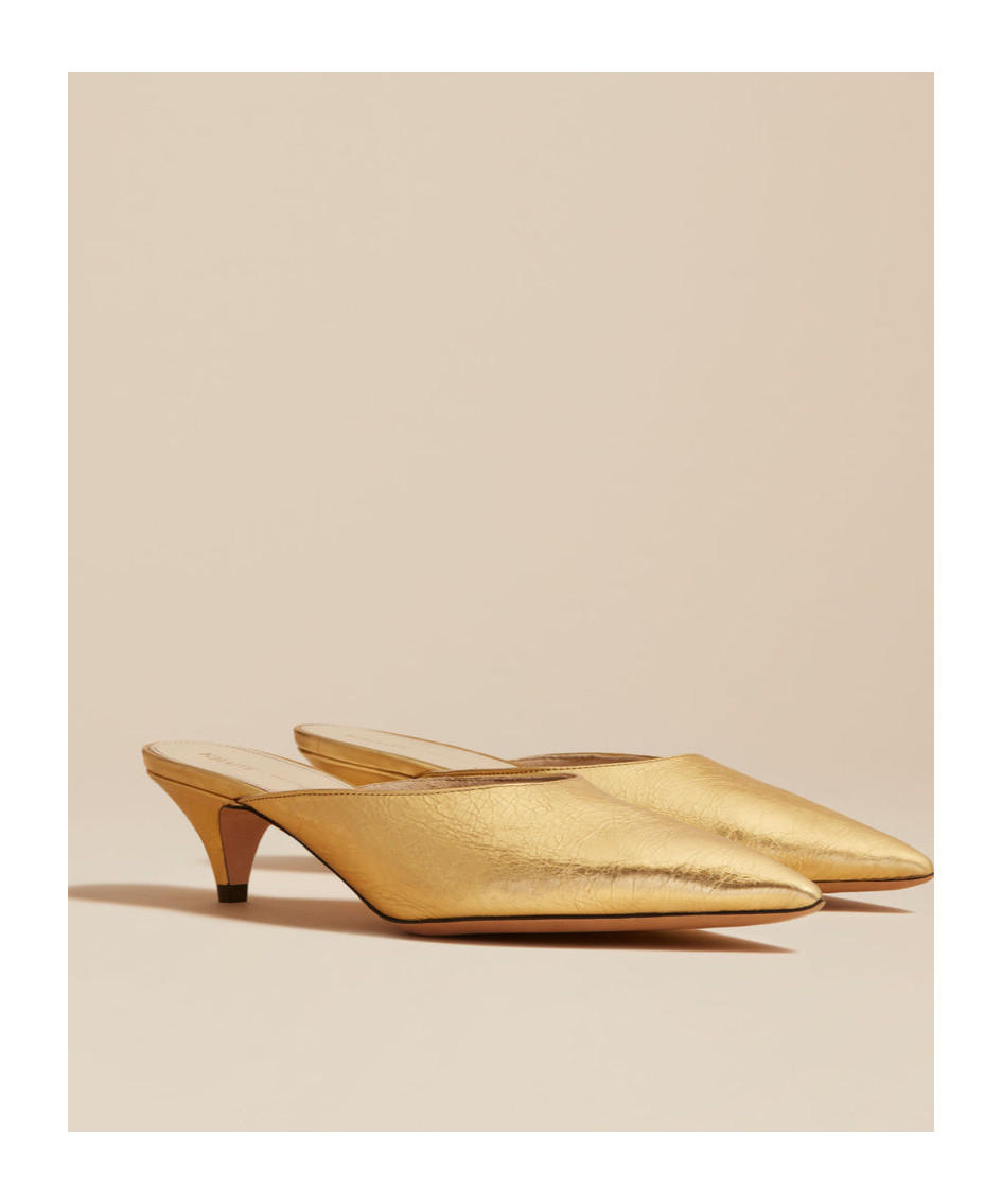 Khaite River Metallic Crinkled-leather Mules In Nude