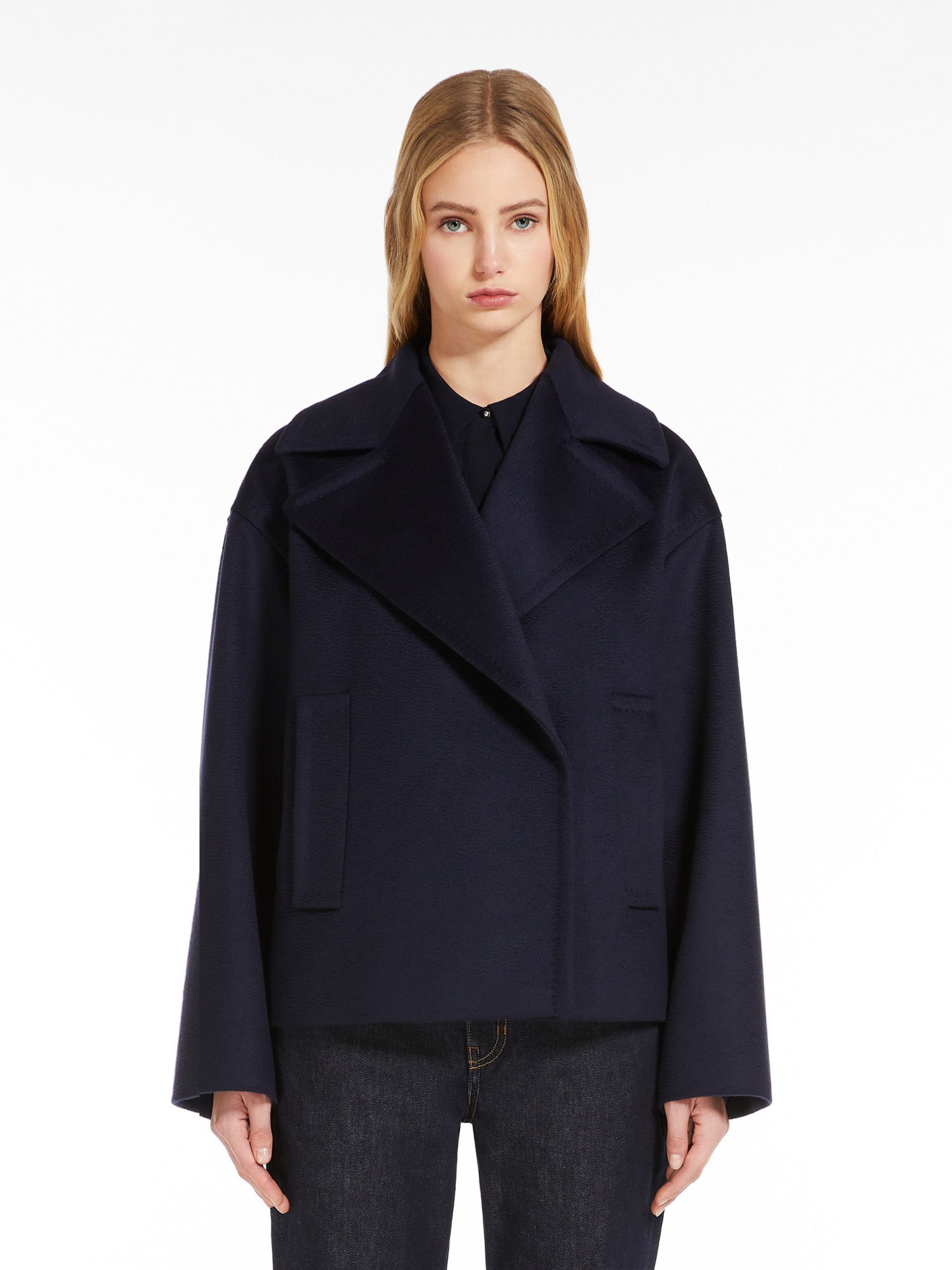 Max Mara Wool Drop Pea Coat In Black