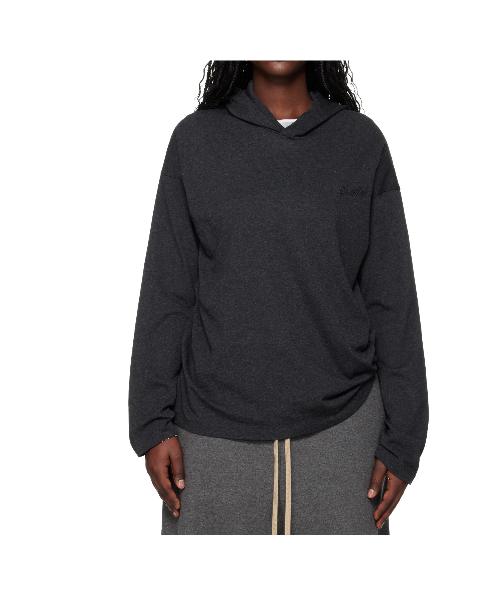 Essentials Gray Holiday Embroidered Classic Fit Long Sleeve Hoodie In Black